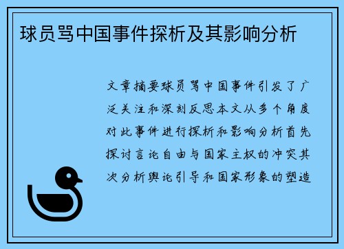 球员骂中国事件探析及其影响分析